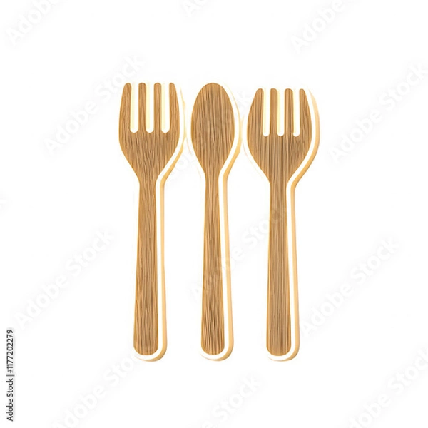 Fototapeta Three eco-friendly bamboo utensils including forks and a spoon., isolated on a transparent background.