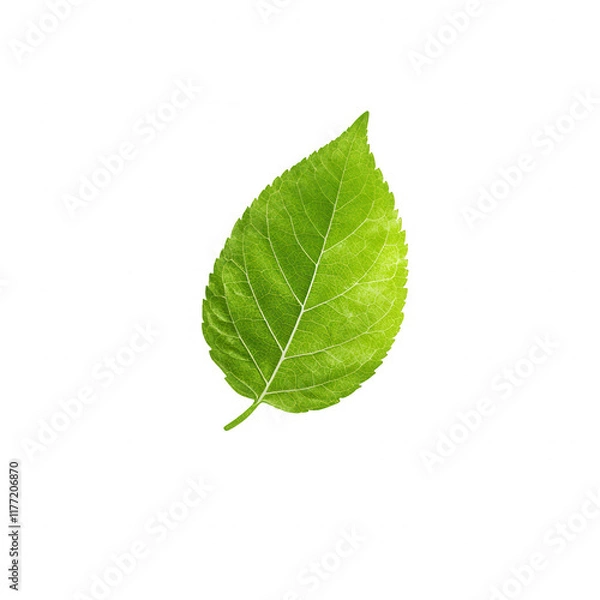 Fototapeta A vibrant green leaf isolated on a white background showcasing its natural beauty., isolated on a transparent background.
