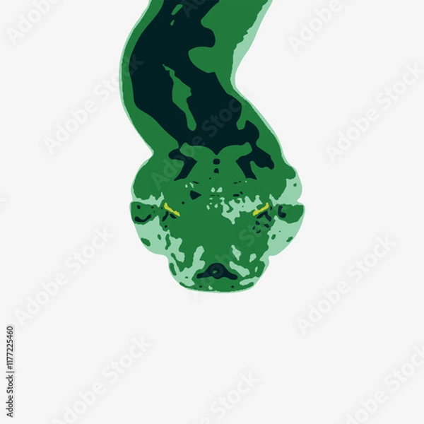 Fototapeta Stylized snake portrait featuring multiple shades of green creating dynamic depth and texture while maintaining a clean minimalist approach to wildlife art.