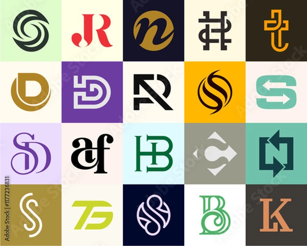 Fototapeta Collection of abstract logos with geometric letters 