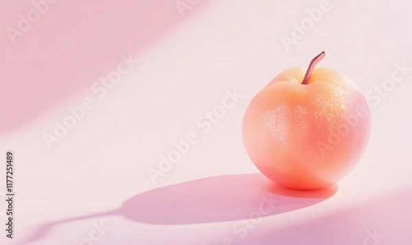 Fototapeta Single peach on pink background with sunlight.