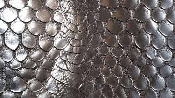 Fototapeta Metallic snake skin texture with shiny scales pattern for fashion and decor
