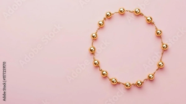 Obraz A delicate gold anklet with small bells on a blush pink background