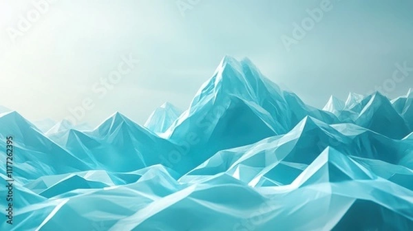 Fototapeta Creative turquoise polygonal mountains background. Technology concept. 3D Rendering