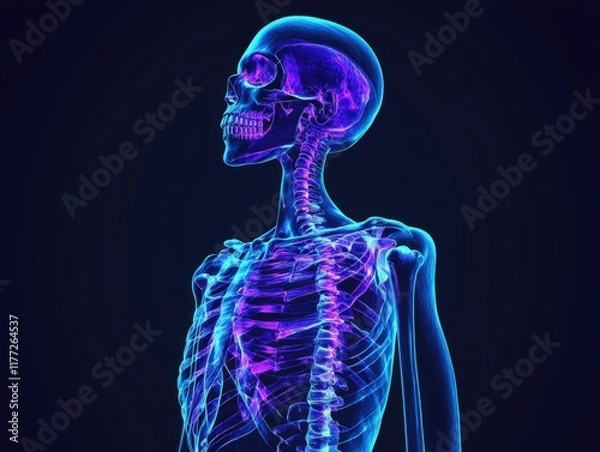 Fototapeta a glowing translucent skeleton x-ray in purple and blue