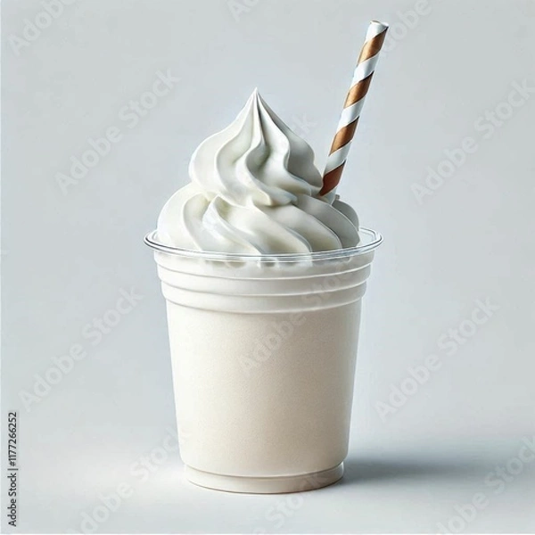 Fototapeta milkshake with whipped cream and a striped straw