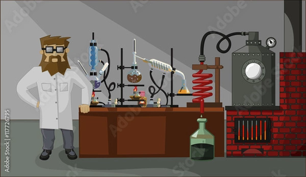 Fototapeta bearded chemist in the laboratory background