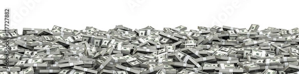 Fototapeta Panorama stosy dolarów / 3D ilustracja panoramicznych stosów banknotów stu dolarowych
