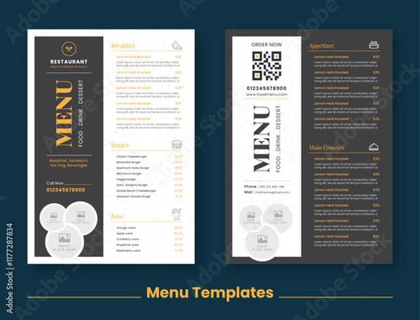 Fototapeta Customizable Restaurant Board Menu | Classic Board Menu Design | Fast Food Menu Board Template