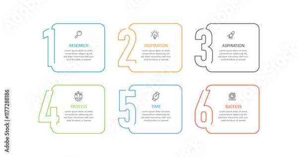 Fototapeta Vector template infographic with number and columns line style. 6 step process table for business presentation, banner information, workflow and web graphic design 