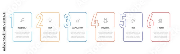 Fototapeta Vector template infographic with line style and number with columns. 6 step process table for business presentation, work flow, banner information 