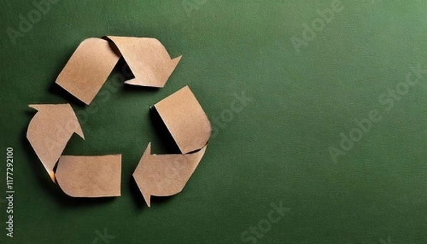 Fototapeta Eco friendly brown recycled paper arrows forming a recycling symbol on textured green background emphasizing sustainability concepts