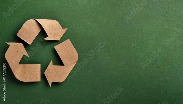 Fototapeta Eco friendly brown recycled paper arrows forming a recycling symbol on textured green background emphasizing sustainability concepts