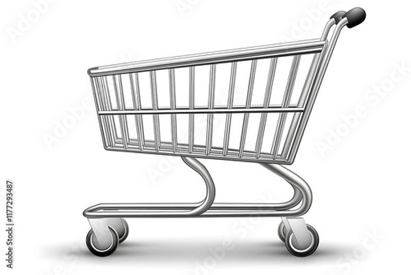 Fototapeta A shopping cart isolated on a white background, simple and clean design, perfect for concepts related to shopping, retail, and consumer goods.

