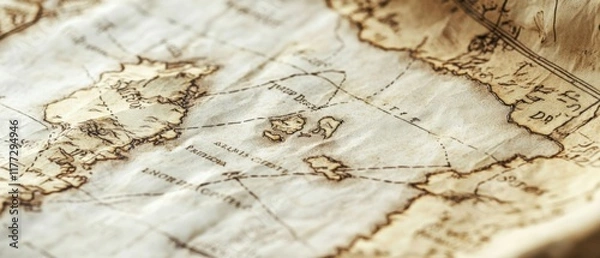 Fototapeta close-up of an old vintage map