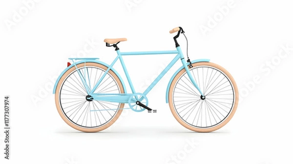 Fototapeta Light blue bicycle with cream tires, isolated on white background, suitable for transportation, leisure, and lifestyle advertising.