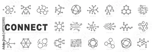 Fototapeta Set of connect related line icons. Network, link, join etc. Editable stroke