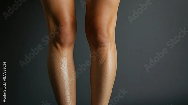 Fototapeta Slim and Shiny Legs with Elegant Sheen Against a Dark Background Displaying Smooth Skin