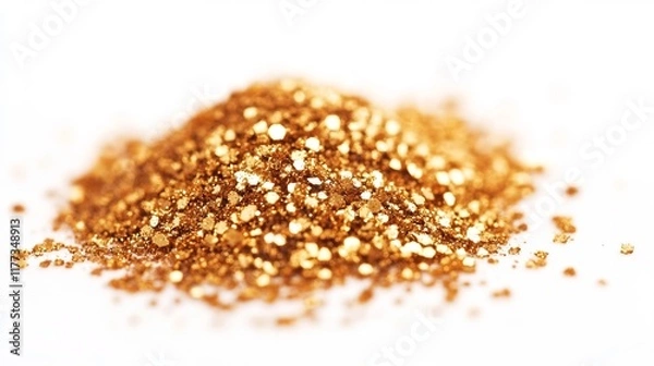 Obraz Sparkling Gold Glitter Particles Scattered on White Background
