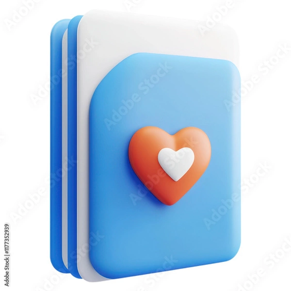 Obraz 3D illustration of a blue card featuring a heart symbol, conveying love and care.