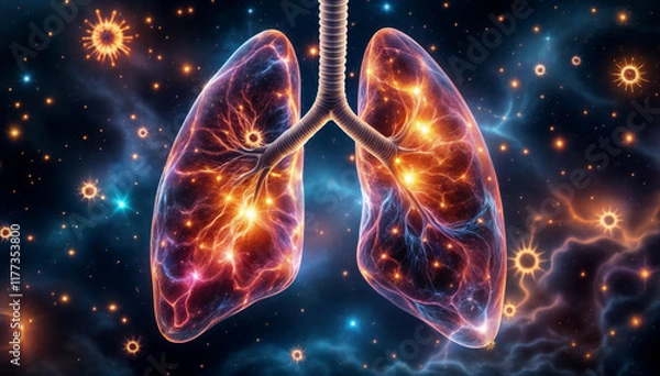 Fototapeta Artistic lungs illustration in glass texture with visible viral inflammation zones