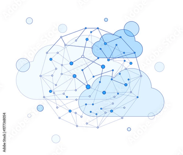 Fototapeta Abstract cloud big global data network API connection, wireframe monochrome connected dots in a sphere shape for worldwide business and internet technology vector illustration concept