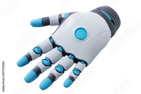 Obraz 3D Render of Cartoon-Style Robot Hand on White Background. Simple Design with Cute Blue Details.