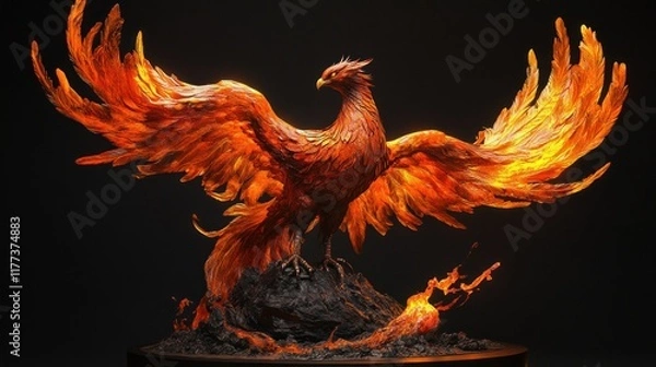 Obraz Fiery Phoenix Rising, Dark Studio, Fantasy Art
