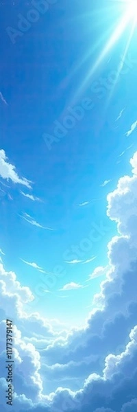 Fototapeta Bright Sky Scene with Sunlight and Clouds in Soft Anime Art Style