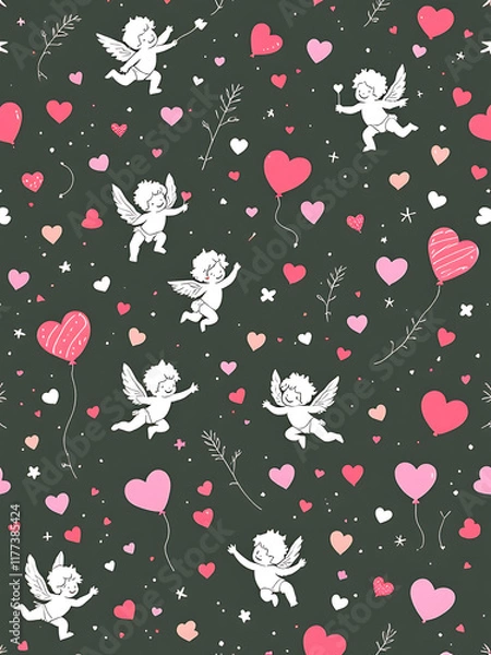 Fototapeta Doodle outline pattern for Valentine's day