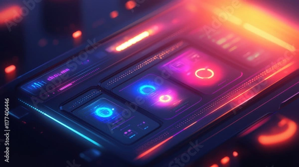 Fototapeta vibrant depiction of glowing digital dashboard with colorful elements