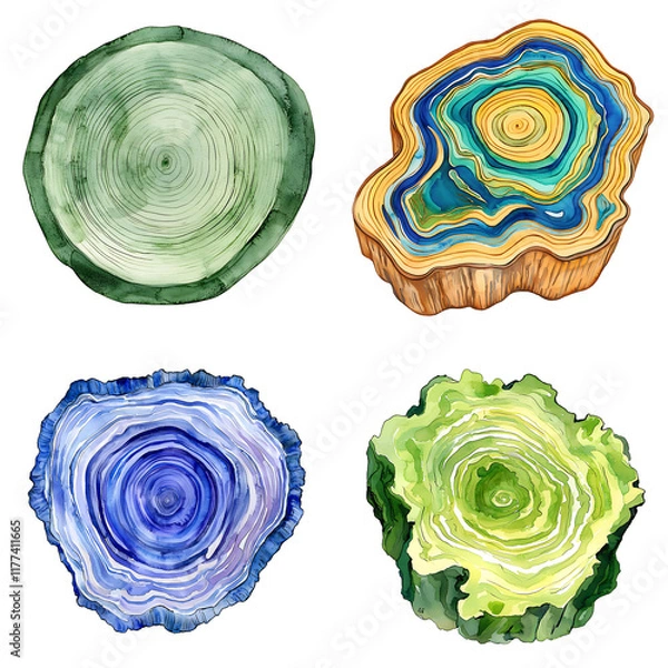 Obraz Artistic display of colorful wood cross sections natural environment watercolor artwork creative perspective