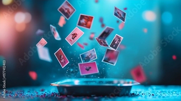 Fototapeta Floating Photos Digital Memories Creative Image Concept