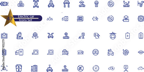 Obraz Electric car simple minimal thin line icons.
