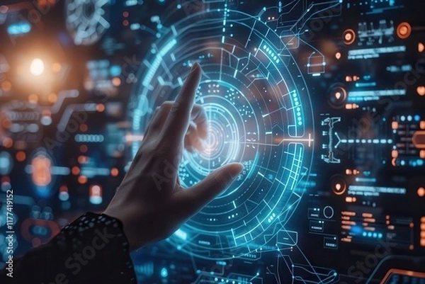 Fototapeta Hand Interacting with Futuristic Digital Interface
