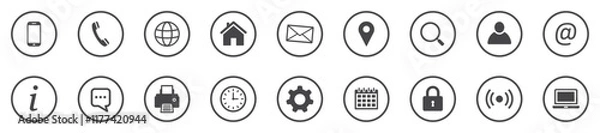 Obraz Set of contact icons. Contact Us – buttons. Web icons. Contact information, communication, business card. Vector illustration.