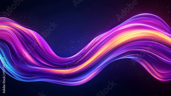 Fototapeta Abstract vibrant wave, flowing energy, dark background, cosmic dust, design element.