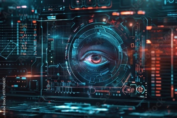 Fototapeta A Digital Eye Glowing Within a Futuristic Interface