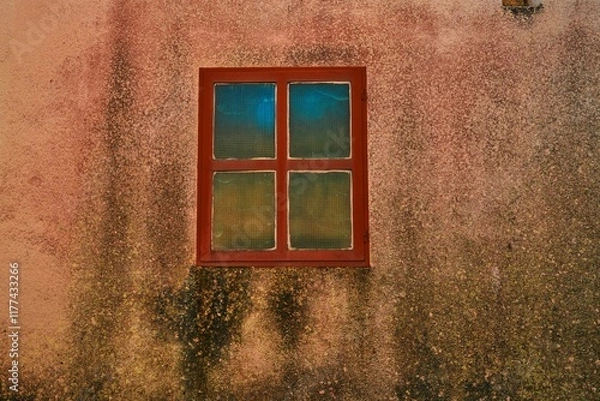Fototapeta A strange old poor red window