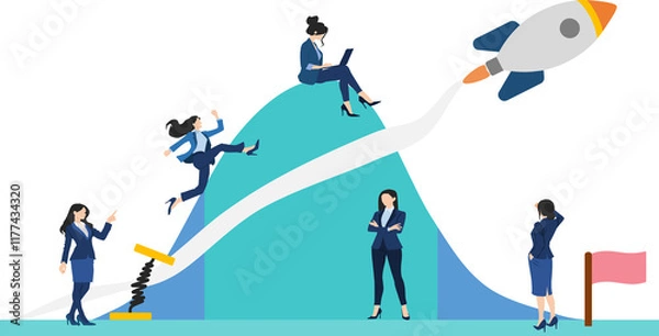 Fototapeta 目標達成へのロードマップのイラスト(ビジネスウーマン)