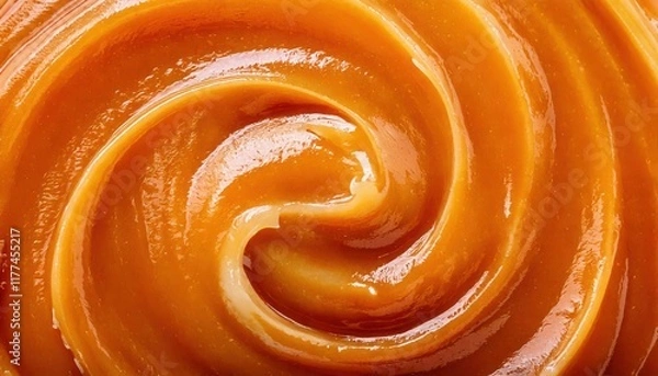 Obraz Swirling Caramel Delight: A close-up, macro shot captures the rich, golden swirls of smooth, melted caramel, tempting taste buds with its luscious texture and sweet aroma.  