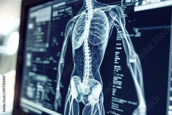 Fototapeta Close up of a computer screen showing medical data on the human body