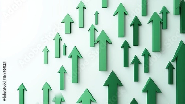 Fototapeta Bold green arrows pointing upward on a clean white background, symbolizing growth, progress, and success.