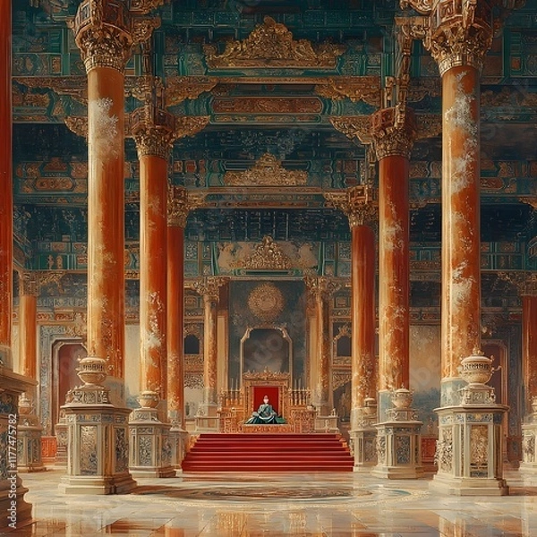 Fototapeta Qing Dynasty Imperial Throne Room Adorned with Ornate Carvings and Gilded Embellishments