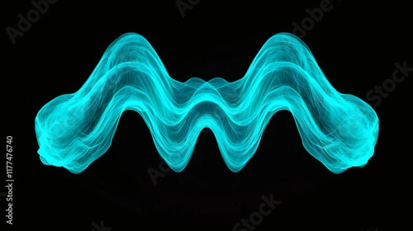Fototapeta Abstract teal wave pattern on black background.