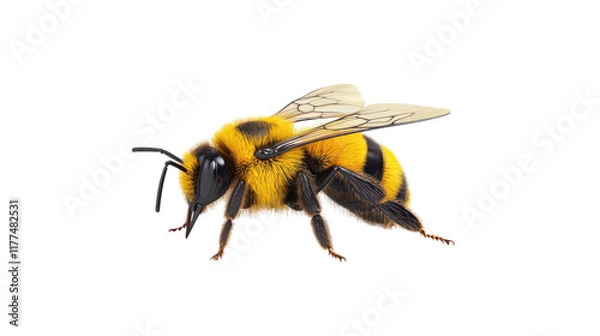 Fototapeta Detailed Closeup of a Fuzzy Bumble Bee in Flight
