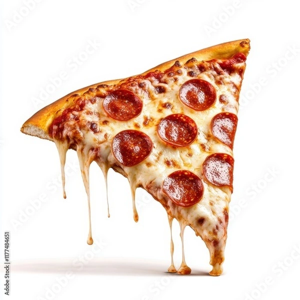Fototapeta Delicious Slice of Pepperoni Pizza with Stretchy Cheese Drip