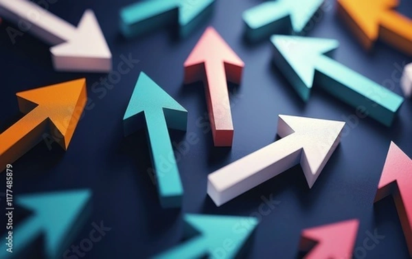 Fototapeta A colorful arrangement of various arrows pointing in different directions, creating a dynamic and visually engaging pattern.