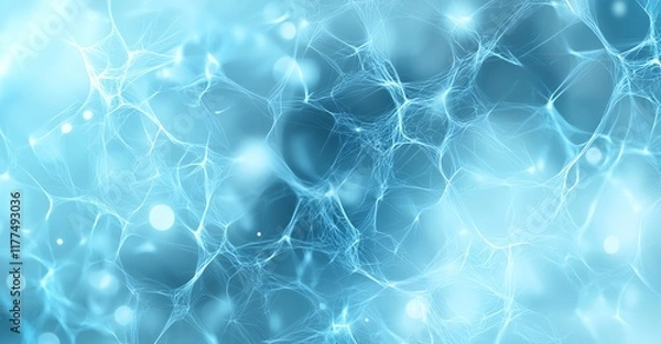 Fototapeta Abstract blue network with interconnected nodes resembling neural pathways or molecular structures on a light background, illustrating connections and complexity.