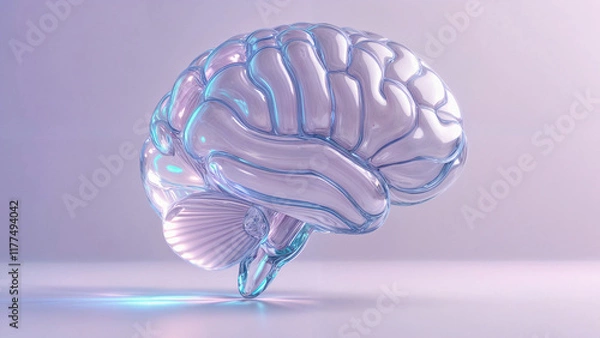 Obraz Transparent glass brain. Minimalistic, modern design symbolizing cognitive distortion and perception. Concept for psychology. Generative AI